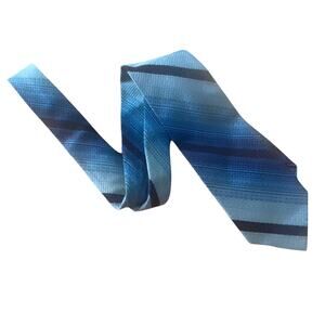 Vintage Dacron Necktie Blue Striped 57x3.5 Polyester Mad Men Mid Century